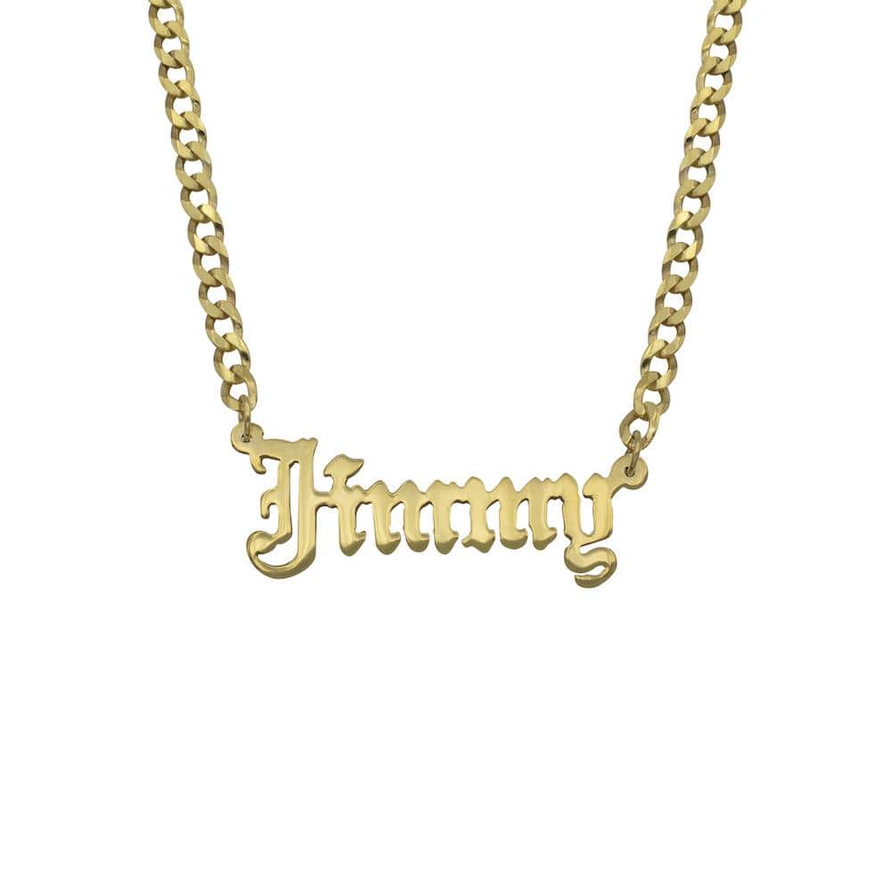 Ari&Lia CURB CHAINS 18K Gold Over Silver Boys Single Gothic Name Plate with Curb Chain NP30578-KIDS-GPSS