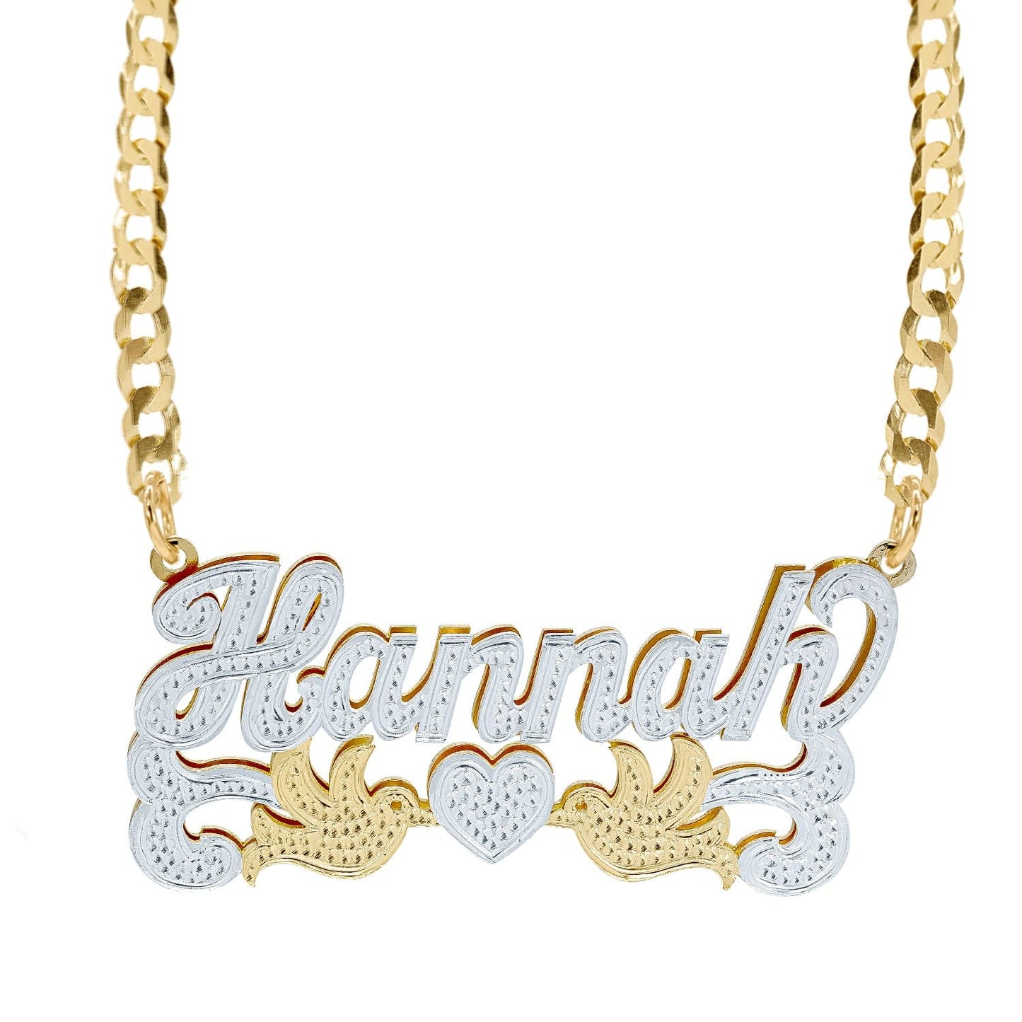 Ari&Lia Double Plated Necklaces 18K Gold Over Silver Turtle Doves Diamond Accent Name Necklace With Curb Chain NP267-GP