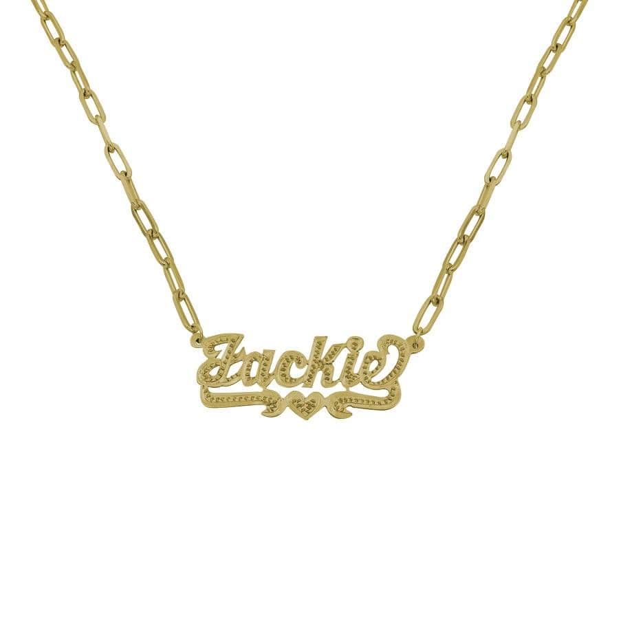Ari&Lia Kids Name Necklace 18K Gold Over Silver Paper Clip Kids Single Name Necklace With Diamond Accent. 873-PPC-KIDS-GPSS