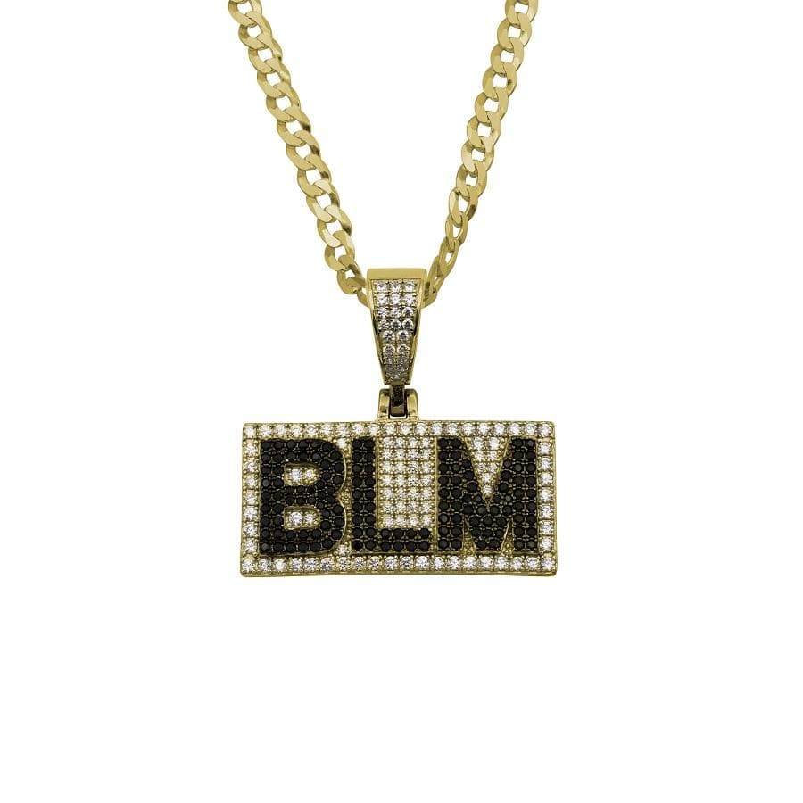 Ari&Lia MENS 18K Gold Over Silver BLM Pendant With Curb Chain. 2.5 Cubic Zirconia BLM-GPSS