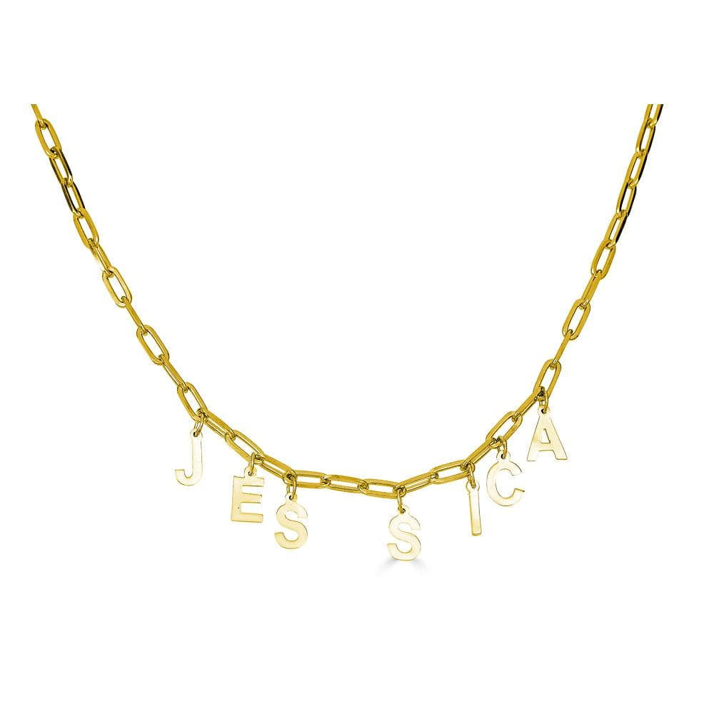 Ari&Lia PAPERCLIP COLLECTION 18K Gold Over Silver Block Spaced Out Name Necklace with Paper Clip Chain P5050-PPC-GPSS