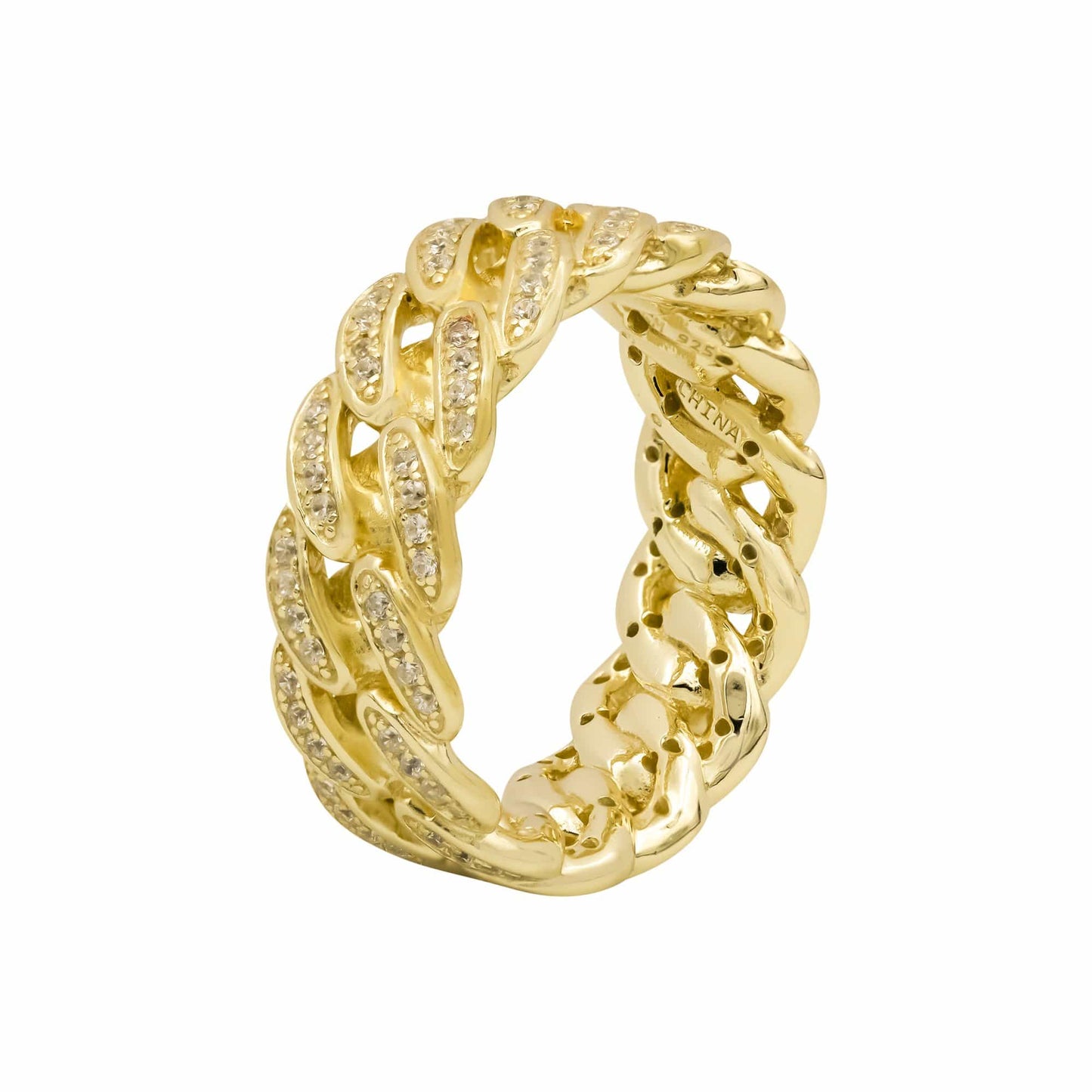 Ari&Lia Rings 18K Gold Over Silver Curb Link With Cubic Zirconia Ring 11020-GPSS
