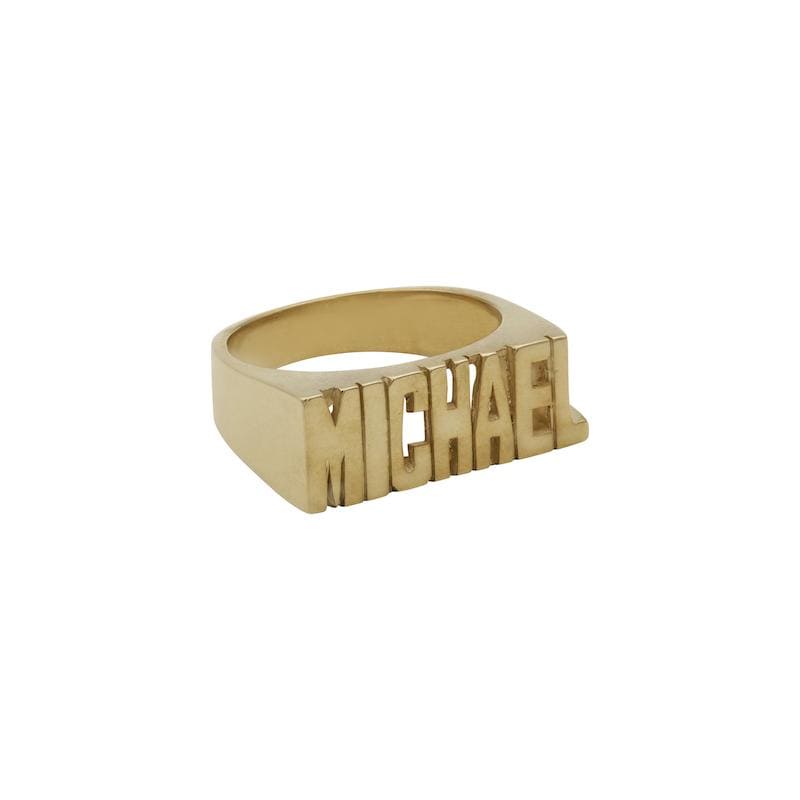 Ari&Lia Rings 18K Gold Over Silver Mens Block Name Ring NR90628-GPSS