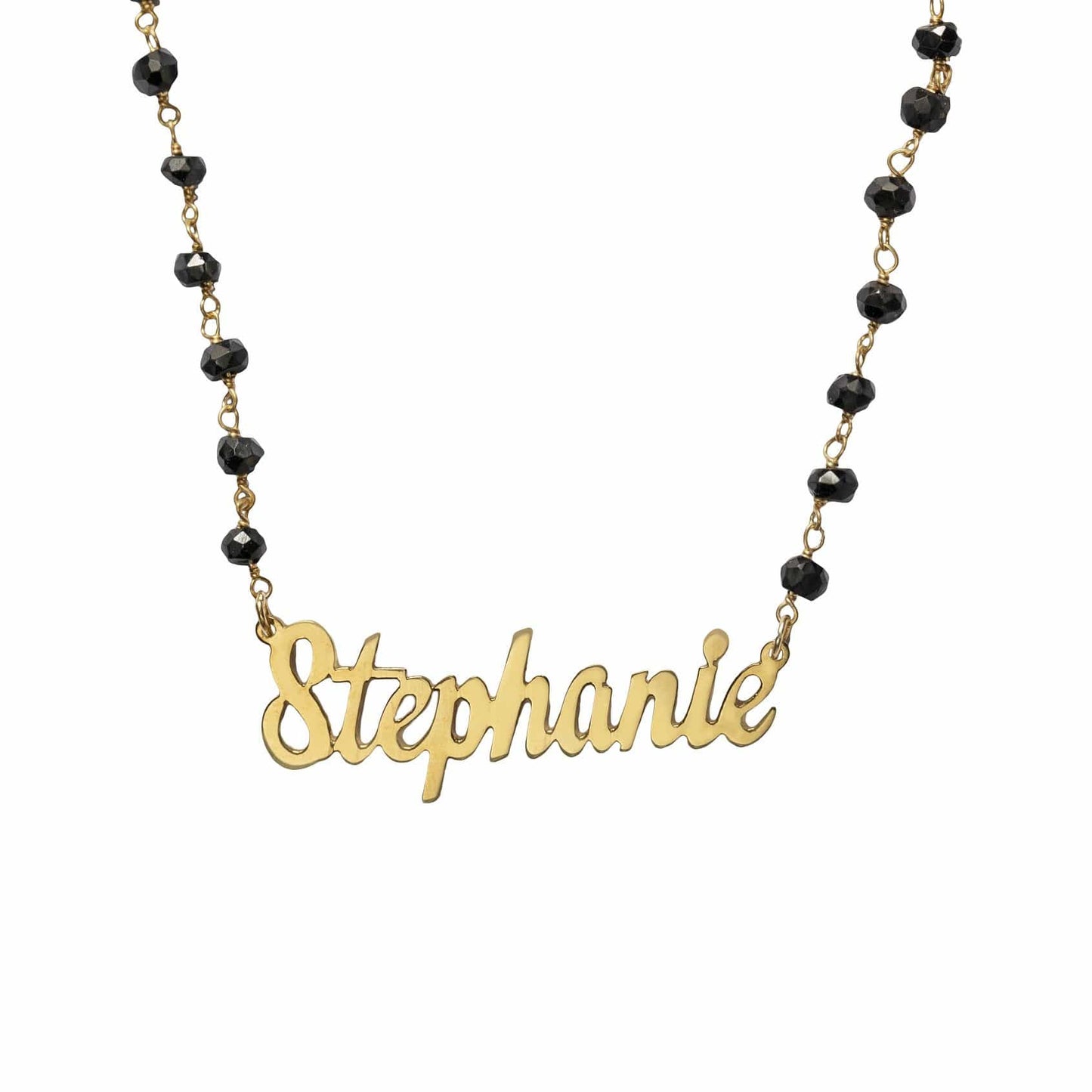 Ari&Lia Single 18K Gold Over Silver Single Script Name Necklace With Onyx Chain