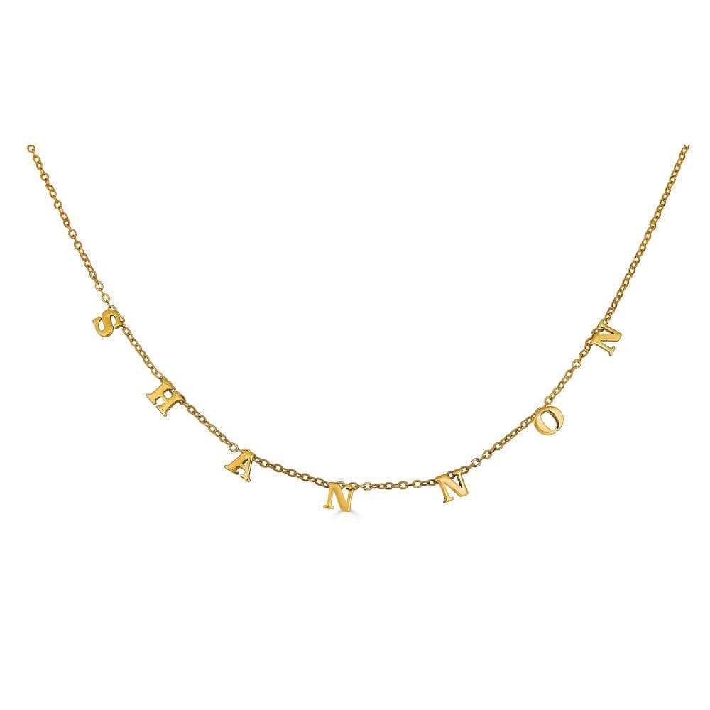 Ari&Lia Trendy 18K Gold Over Silver Block Spaced Out Name Necklace 5500-GPSS