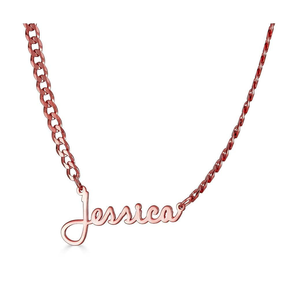 Ari&Lia CURB CHAINS 18K Rose Gold Over Silver Single High Polish Script Name Necklace With Curb Chain NP30543-Curb-RG