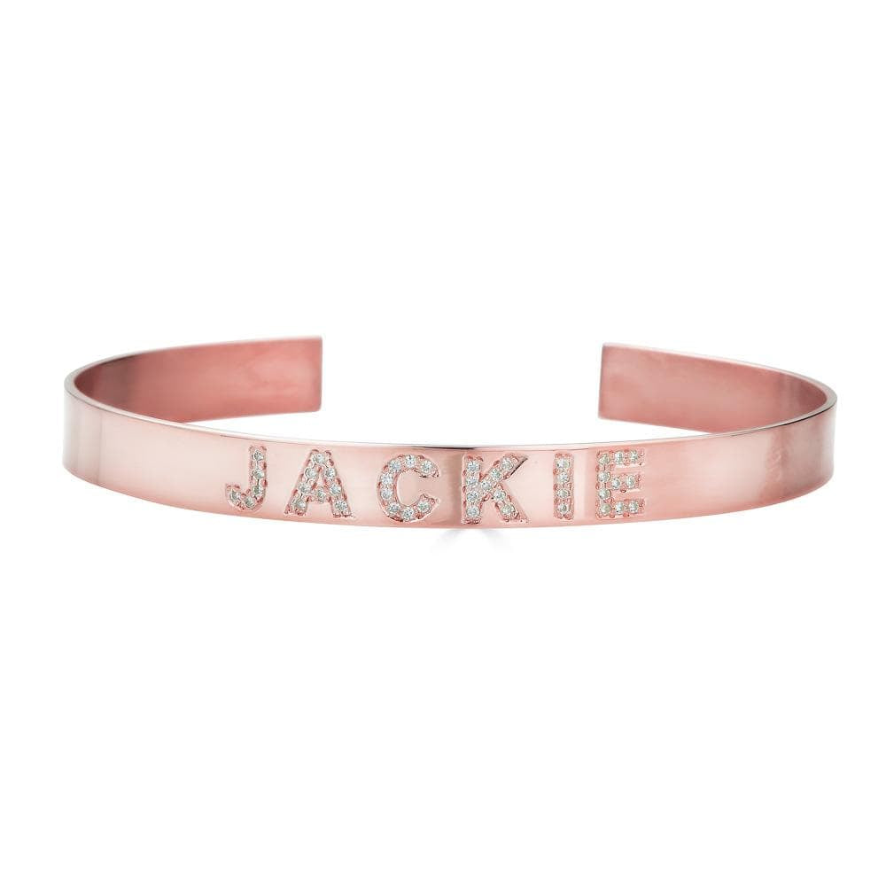 Ari&Lia Delicate 18K Rose Gold Over Silver Customize Diamond Bangle ZB5036-DIAM-RG
