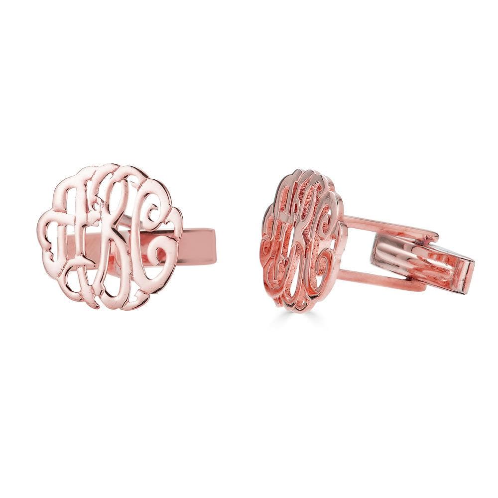 Ari&Lia MENS 18K Rose Gold Over Silver Three Letter Script Initial Cufflinks CUFF-LINK61-RG
