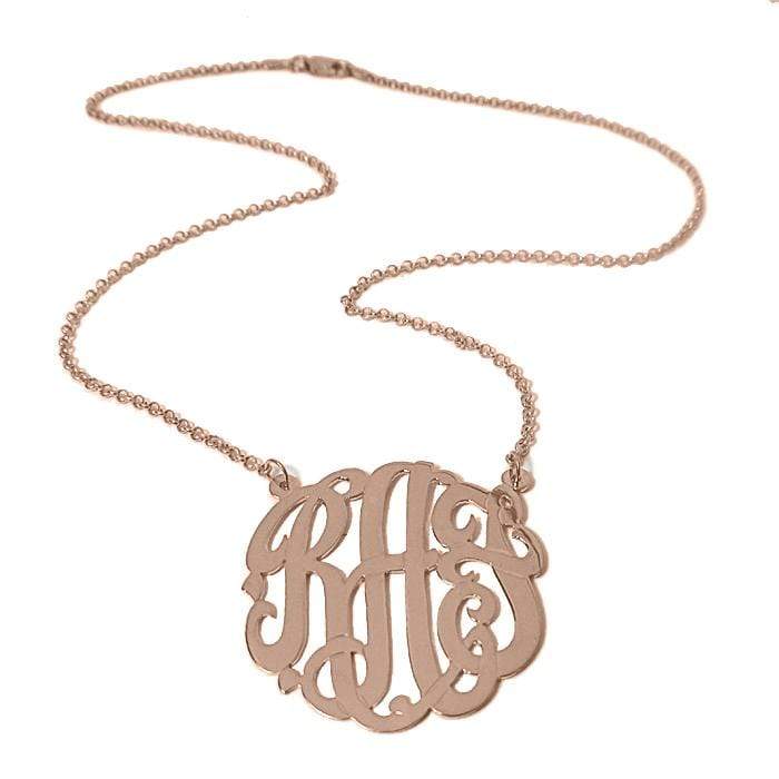 Ari&Lia Monogram & Trendy 18K Rose Gold Over Silver 1.25" Three Letter Script Monogram Necklace ZC90833L-A-RG