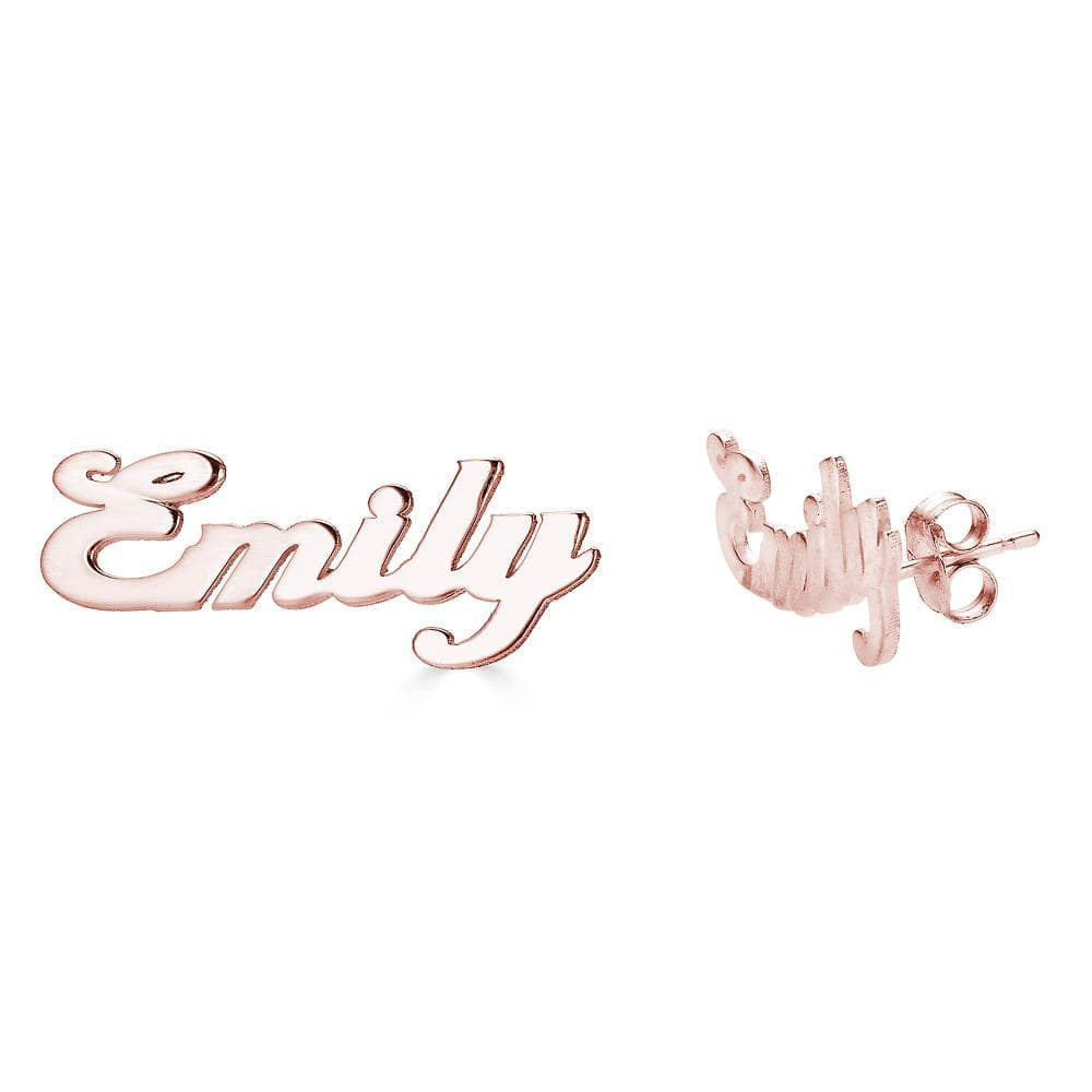 Ari&Lia Stud Earrings 18K Rose Gold Over Silver Mini Script Post Earrings NE30539-BRS-RG