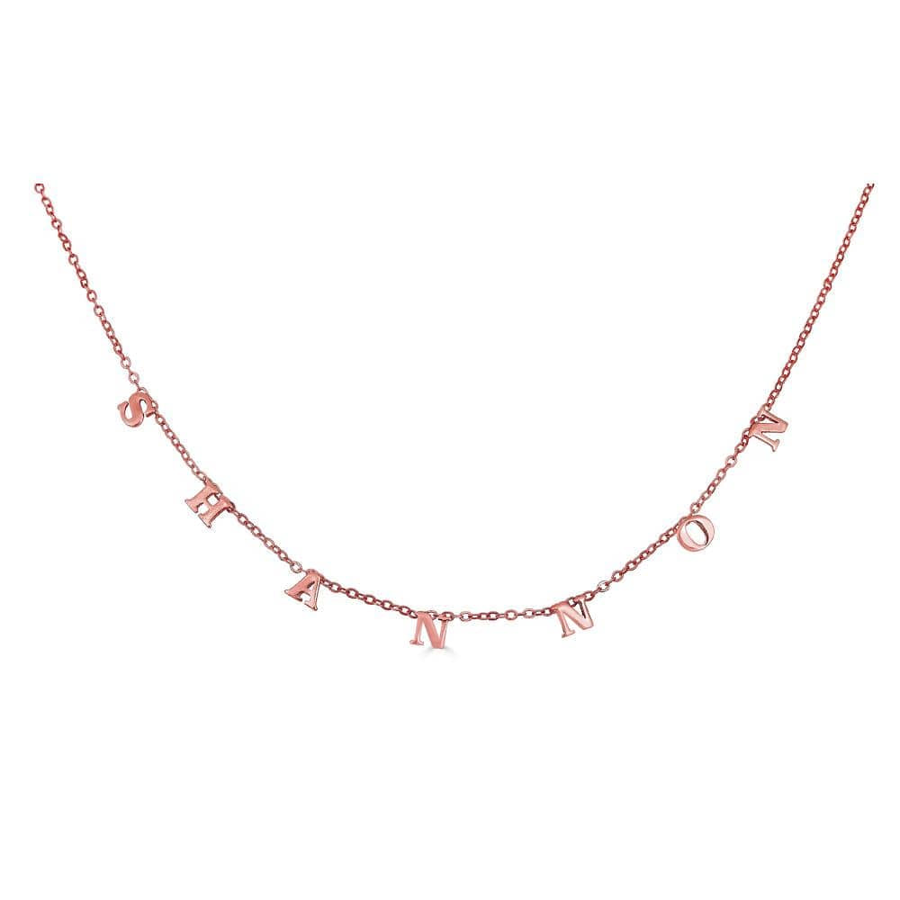 Ari&Lia Trendy 18K Rose Gold Over Silver Block Spaced Out Name Necklace 5500-RG