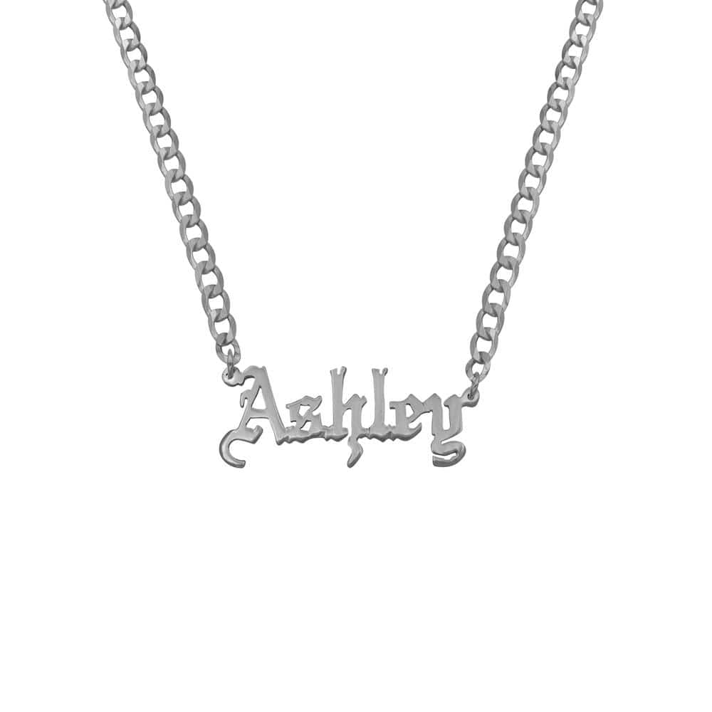Ari&Lia CURB CHAINS Girls Single Gothic Name Plate with Curb Chain