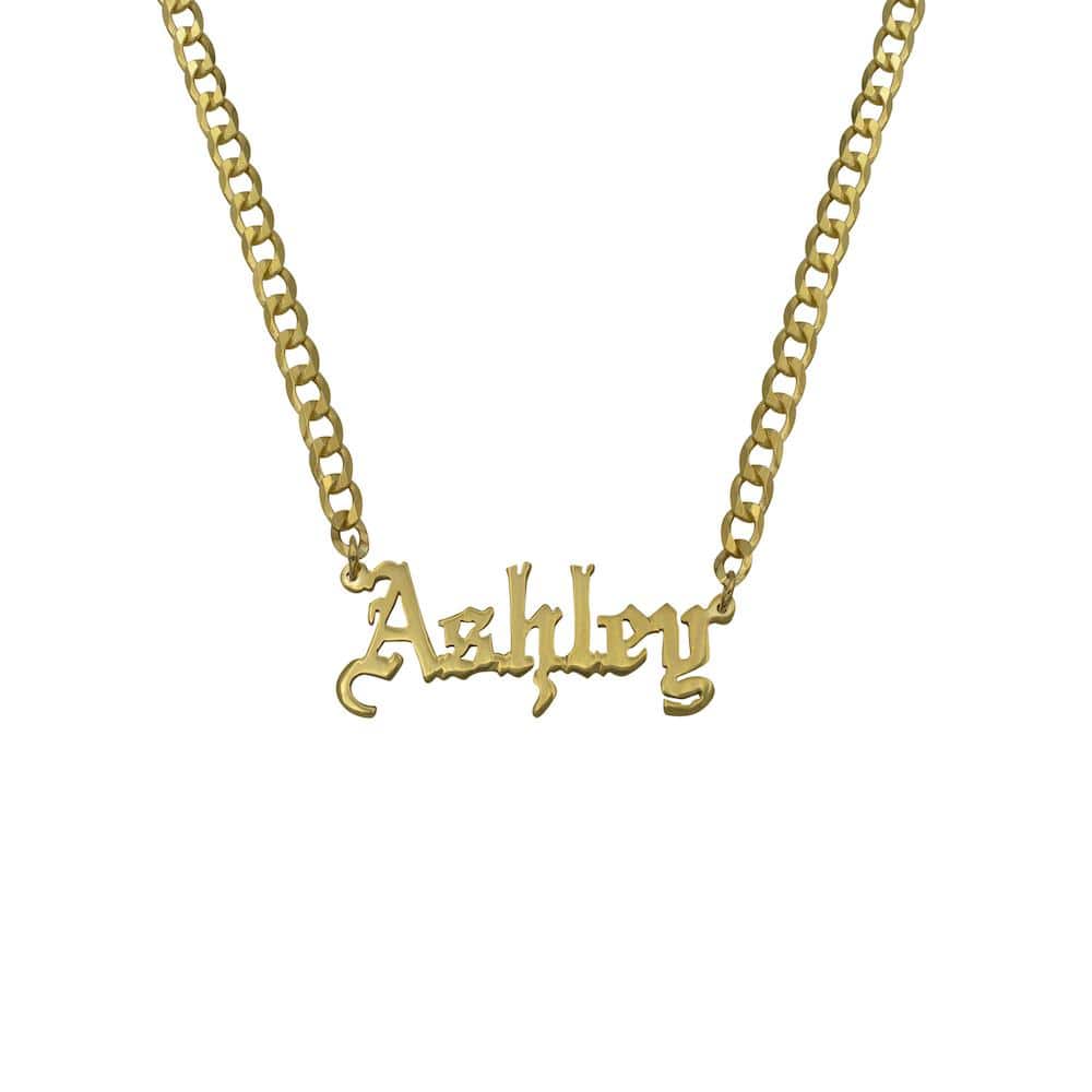Ari&Lia CURB CHAINS Girls Single Gothic Name Plate with Curb Chain