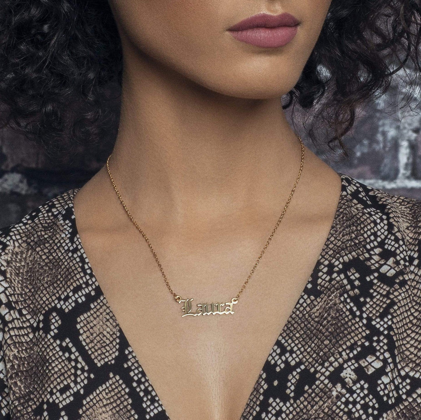 Ari&Lia CURB CHAINS Single Plate High Polish Gothic Name Necklace With Curb Chain