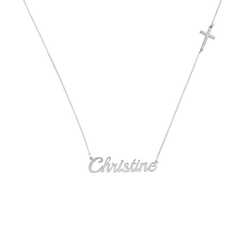 Ari&Lia Double Plated Necklaces Single Script Name Necklace with Cross