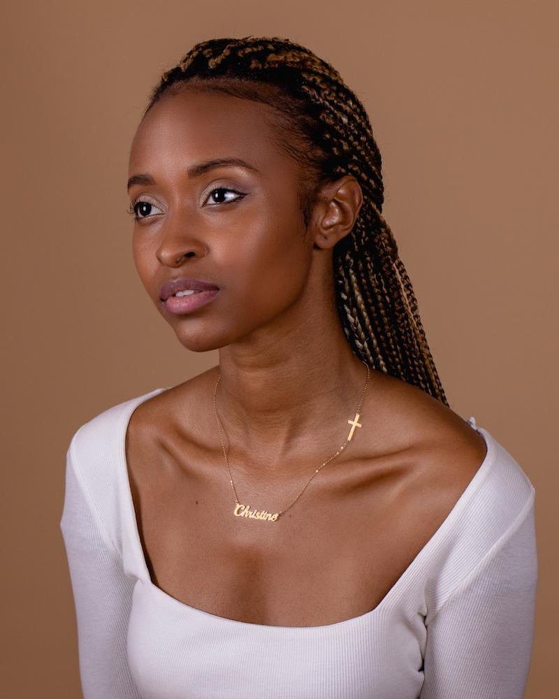 Ari&Lia Double Plated Necklaces Single Script Name Necklace with Cross