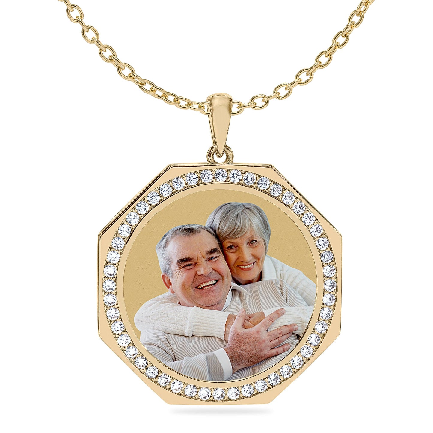 Ari&Lia Photo Pendant Gold Plated / Link Chain Round Photo Pendant with Stones PP201-BR-GP