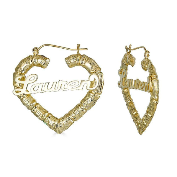 Ari&Lia Hoop Earrings Heart Shape Bamboo Name Earrings