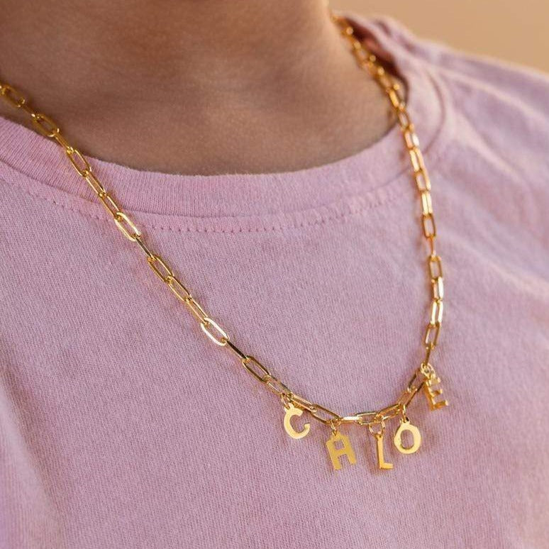 Ari&Lia Kids Name Necklace Kids Paper Clip Necklace with Block Letters