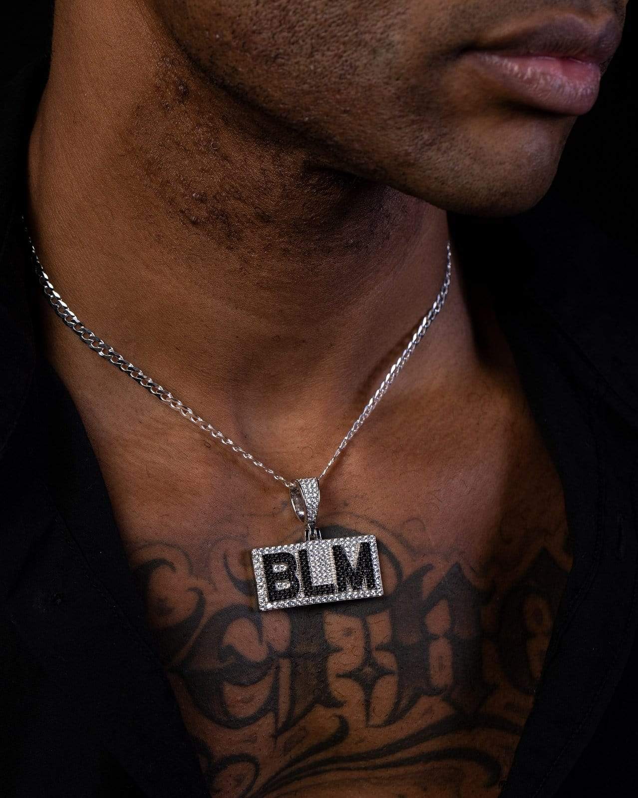 Ari&Lia MENS BLM Pendant With Curb Chain. 2.5 Cubic Zirconia