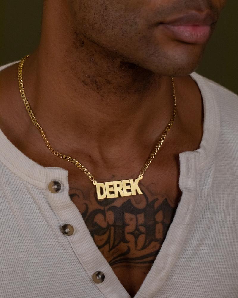 Ari&Lia MENS Mens Block Name Necklace with Curb Chain
