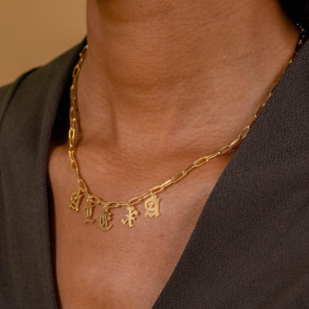 Ari&Lia Name Necklace Paperclip Necklace with Gothic initials