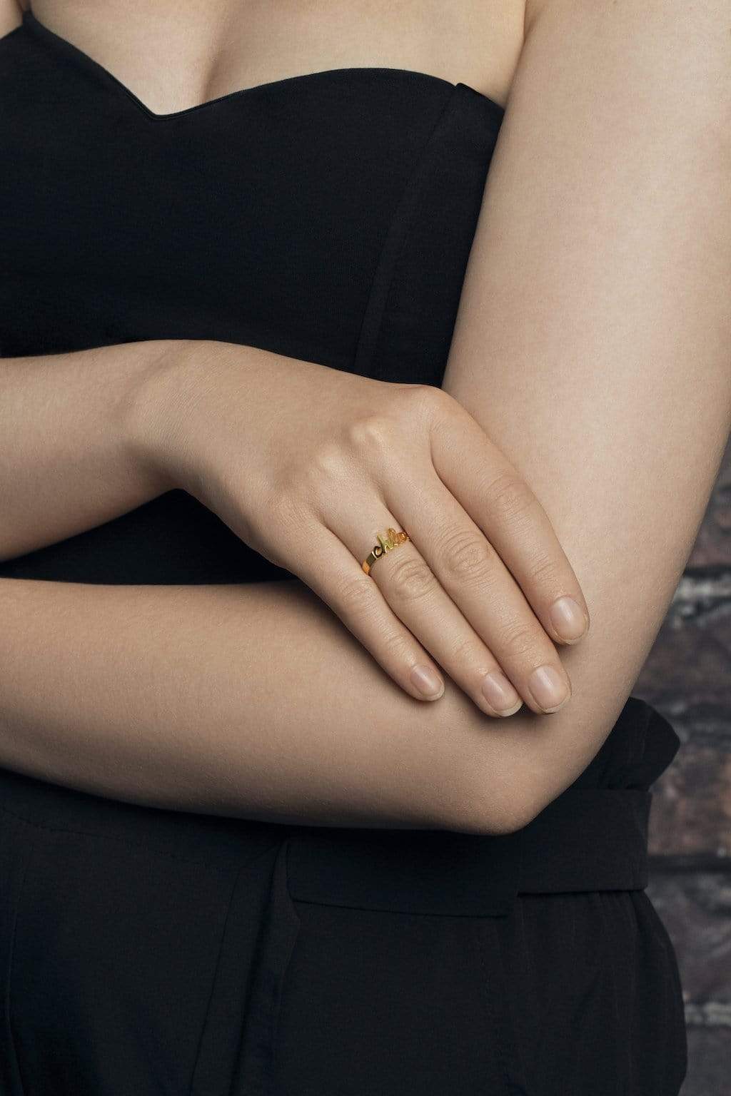 Ari&Lia Rings Mini Script Name Ring With Open Back