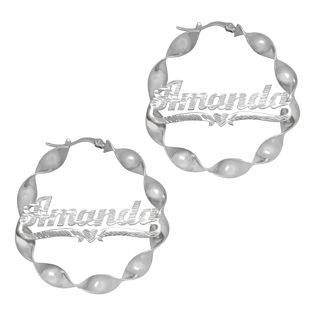 Ari&Lia Hoop Earrings Silver Plated Curling Hoop Name Earrings