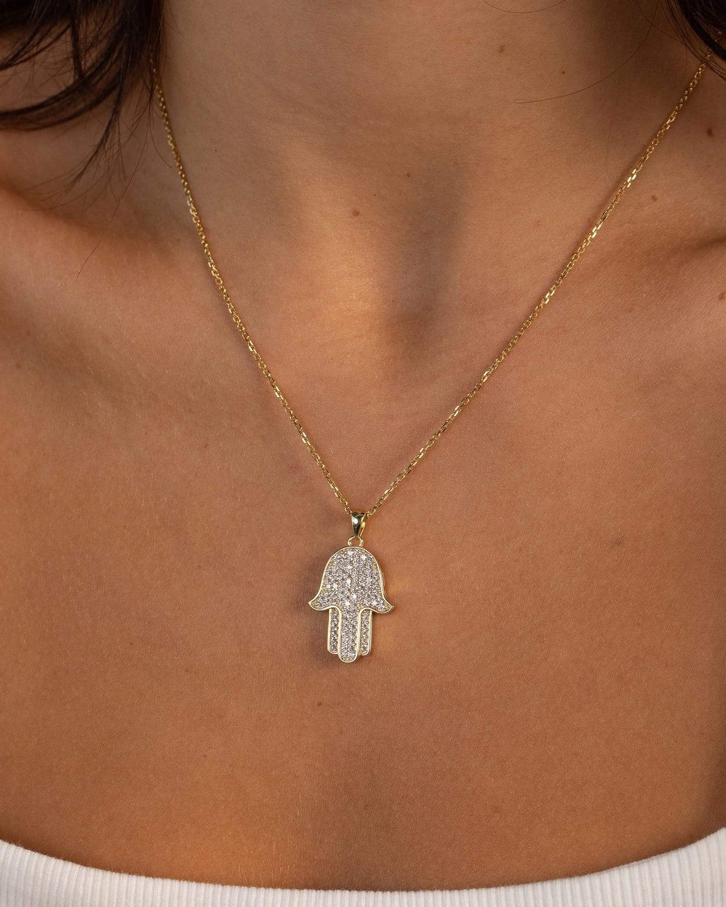 Ari&Lia Single & Trendy Hamsa Pendant With Cubic Zirconia