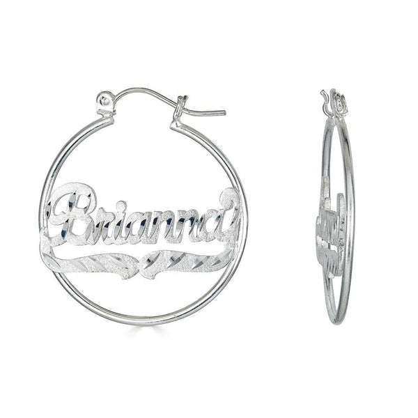 Ari&Lia Hoop Earrings Sterling Silver Script Hoop Name Earrings with Diamond Cut NE90604-SS