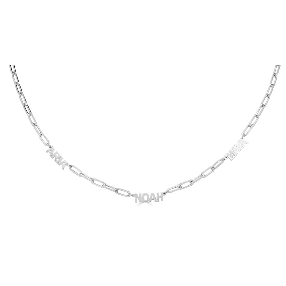 Ari&Lia PAPERCLIP COLLECTION Sterling Silver Block High Polish Three Name Necklace with Paper Clip Chain NP90043-PPC-BLOCK-SS