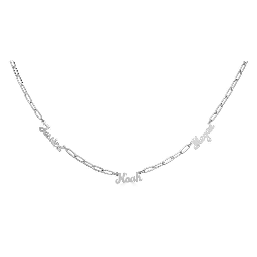 Ari&Lia PAPERCLIP COLLECTION Sterling Silver Script High Polish Three Name Necklace with Paper Clip Chain NP90043-PPC-Script-SS