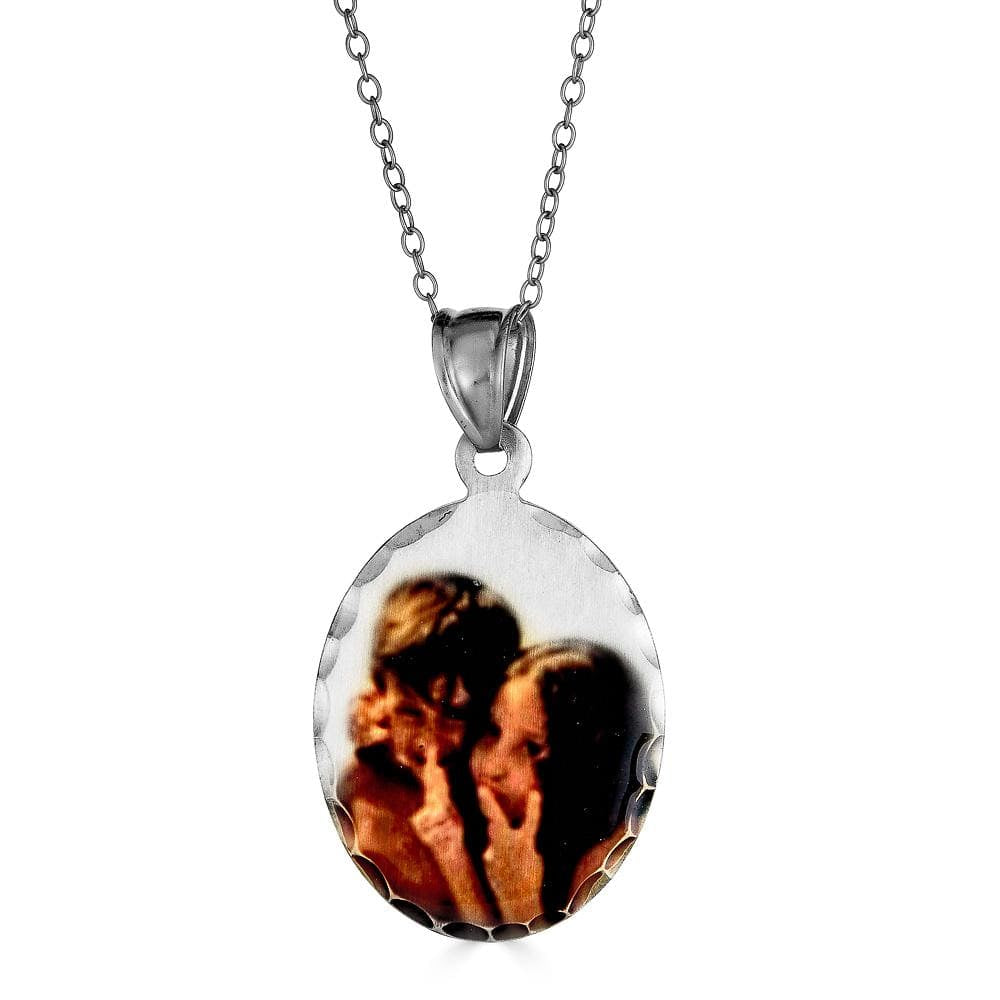 Ari&Lia Picture Pendants Sterling Silver Oval Diamond Cut Edge Picture Pendant C90571-SS