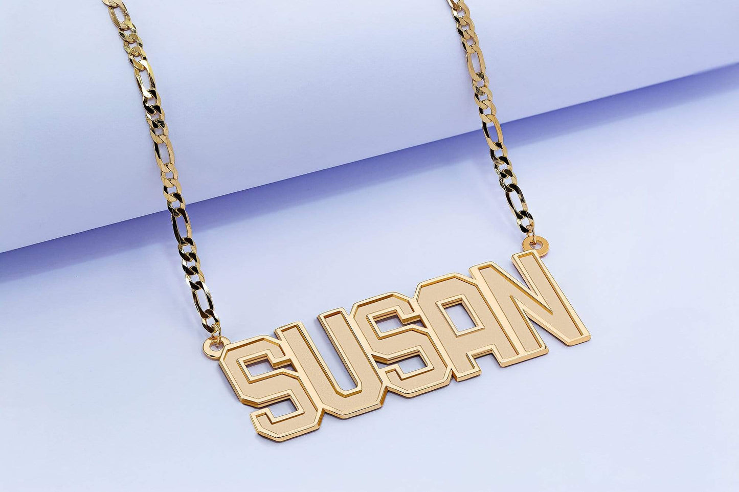 Ari&Lia Single Sterling Silver Single Block Name Necklace With Engraved Edges NP90470-SS