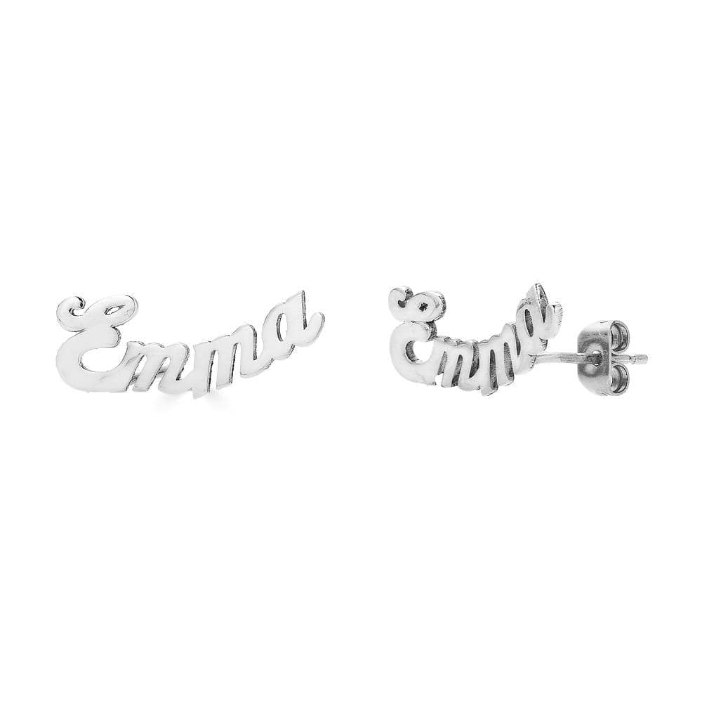 Ari&Lia Stud Earrings Sterling Silver Mini Script Curved Post Earrings NE30539-CURVED-BRS-SS
