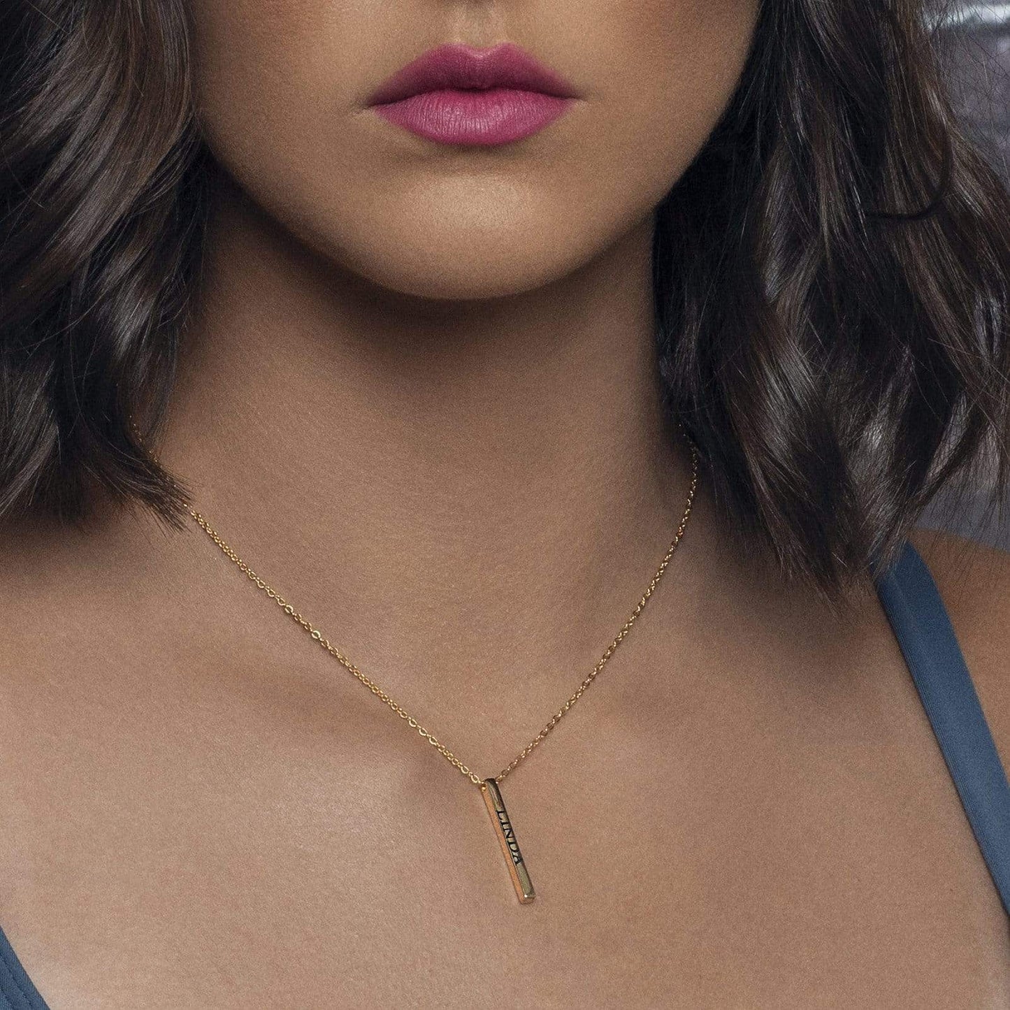 Ari&Lia Trendy Block Letter Vertical Bar With Link Chain