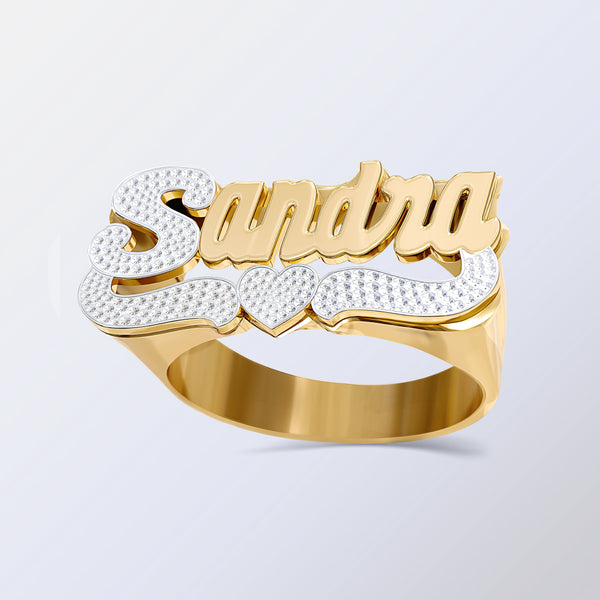 Script Name Ring with Diamond Accent On First Letter And Underline