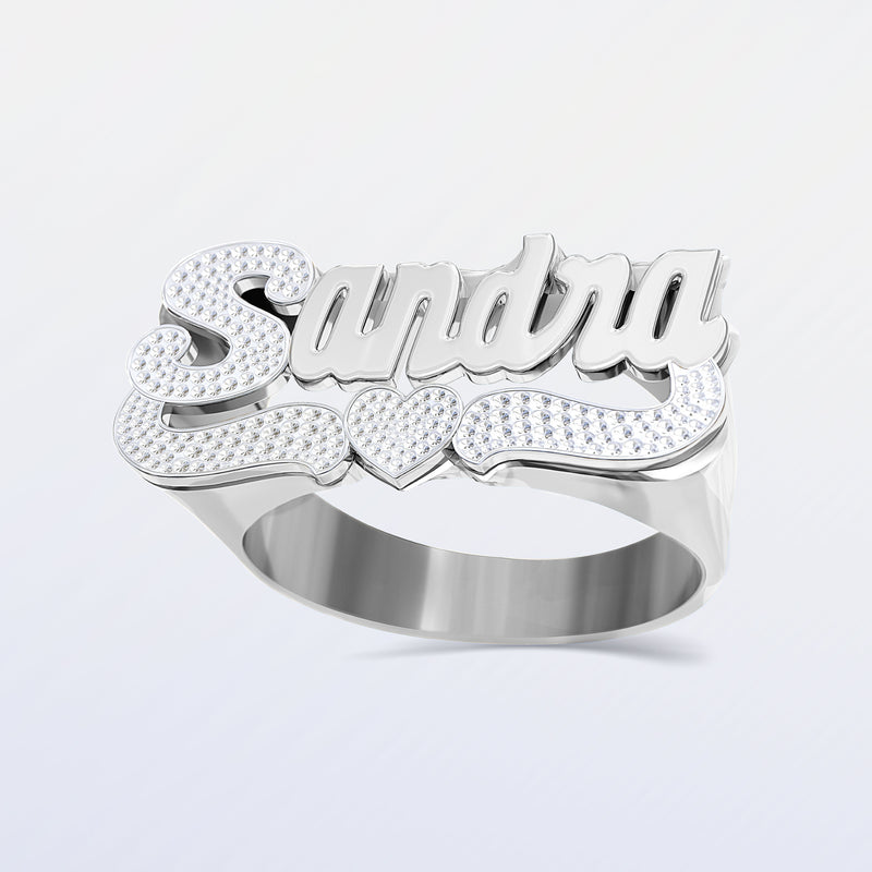 Script Name Ring with Diamond Accent On First Letter And Underline