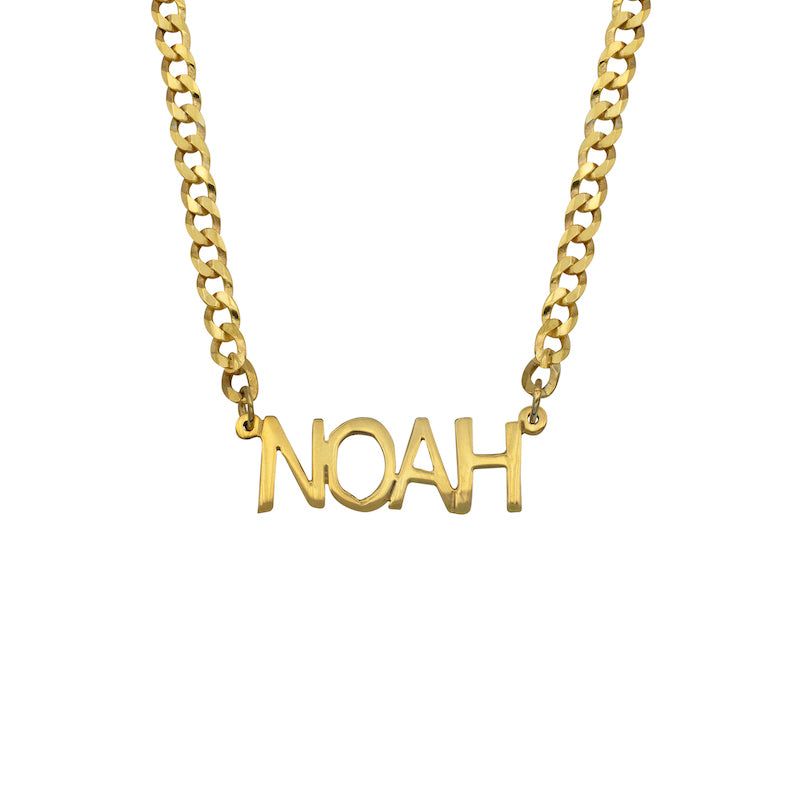 Boys Block Name Necklace with Curb Chain