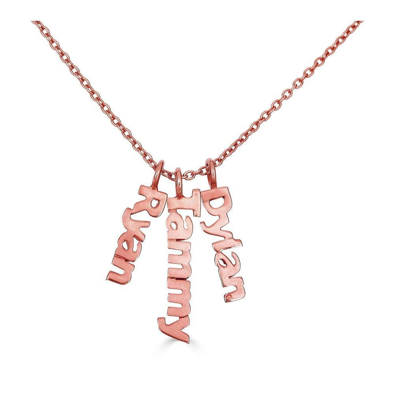 Ari&Lia 14K Name Necklace 14K Rose Gold 14K Block Vertical Mini Names P5003-BLOCK-14K-RG