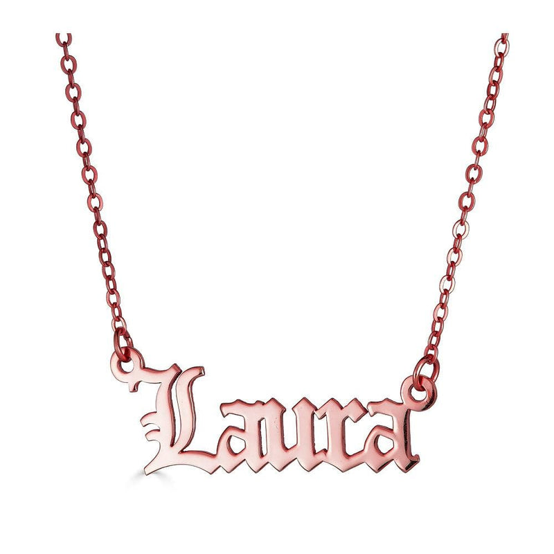 Ari&Lia 14K Name Necklace 14K Rose Gold 14K Single Plated Gothic Name Necklace NP30578-14K-RG