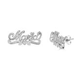 Ari&Lia 14K Earrings 14K White Gold 14K Double Plated Script Stud Name Earrings NE90594-14K-2-WG