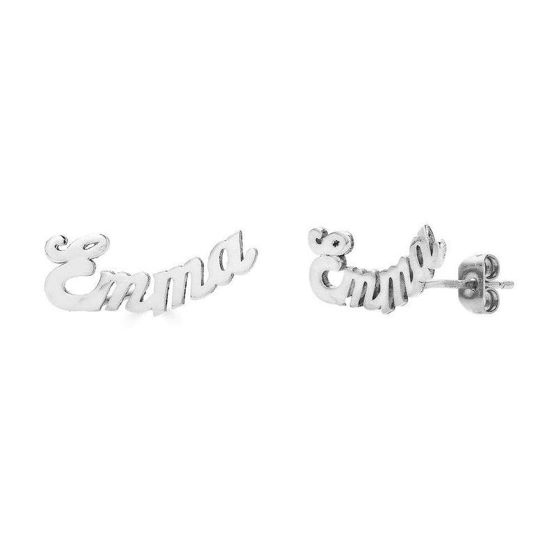 Ari&Lia 14K Earrings 14K White Gold 14K Mini Script Curved Post Earrings NE30539-CURVED-14K-WG