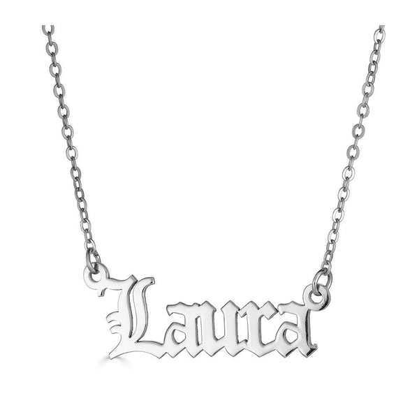 Ari&Lia 14K Name Necklace 14K White Gold 14K Single Plated Gothic Name Necklace NP30578-14K-WG