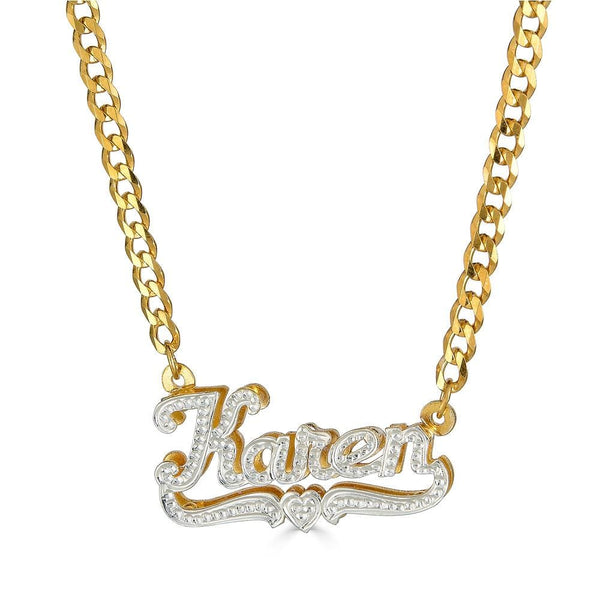 Ari&Lia 14K Name Necklace 14K Yellow Gold 14K Diamond Accent Double Plated With Curb Chain NP90693-CURB-14K-YG 10K