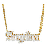 Ari&Lia 14K Name Necklace 14K Yellow Gold 14K Double Plated Gothic Name Necklace With Curb Chain NP30578-DBL-14K-YG
