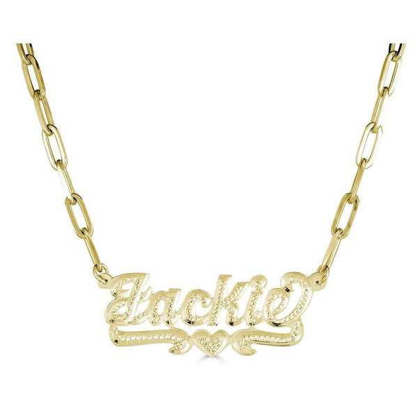 Ari&Lia 14K Name Necklace 14K Yellow Gold 14K Single Plated Script Name Necklace with Paper Clip Chain 873-PPC-14K