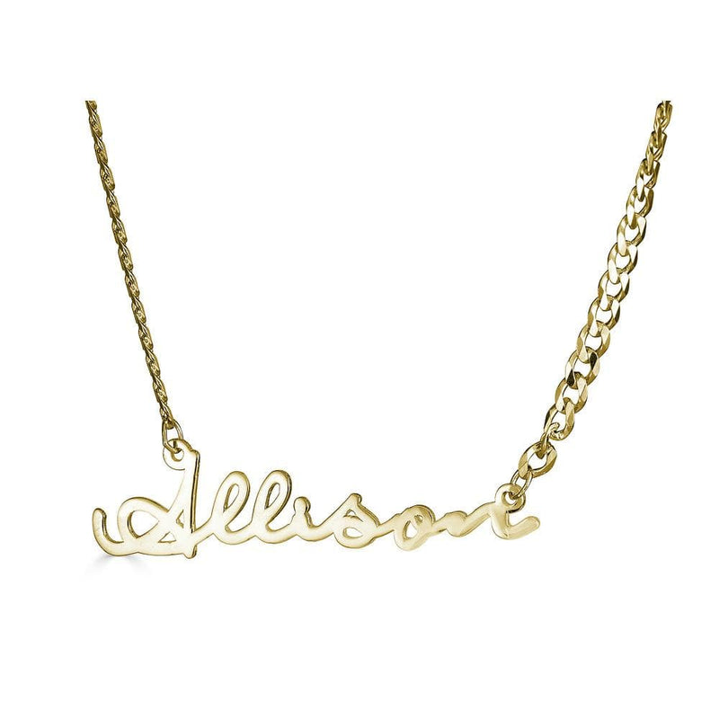 Ari&Lia 14K Name Necklace 14K Yellow Gold 14K Single Signature Name Necklace with Curb Chain NP30606-14K-YG