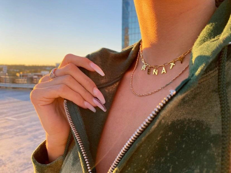 Ari&Lia PAPERCLIP COLLECTION 14K Yellow Gold 14K Solid Gold Block Spaced Out Name Necklace with Paper Clip Chain 5050-14K Yellow