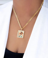 Ari&Lia Photo Pendant 18K Gold Over Silver / Cuban Chain Iced Out Square Photo Pendant PP205-GPSS